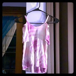 Pink tie dye off the shoulder shirt